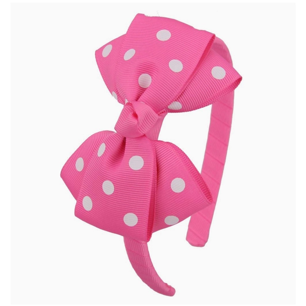 Cute Dark Pink and White Polka Dot Bow Hairband for Girls Headband Accessories
